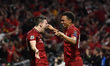 Trent Alexander-Arnold of Liverpool FC celebrates with Andrew Robertson of Liverpool FC af...