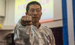 Chinese Navy soldiers demonstrating shadow boxing at the Chinese New Year Eve celebration,...