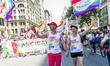 Parade goers march at the annual Pride Parade on Sunday, June 29, 2019 in New York, NY. Th...