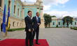 President of Ukraine Volodymyr Zelenskiy (L) meets the President of the European Council D...