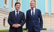 President of Ukraine Volodymyr Zelenskiy (L) meets the President of the European Council D...