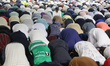 Thousands of Muslims participate in a group prayer during the 43rd Jalsa Salana (annual co...