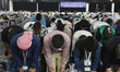 Thousands of Muslims participate in a group prayer during the 43rd Jalsa Salana (annual co...