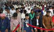 Thousands of Muslims participate in a group prayer during the 43rd Jalsa Salana (annual co...