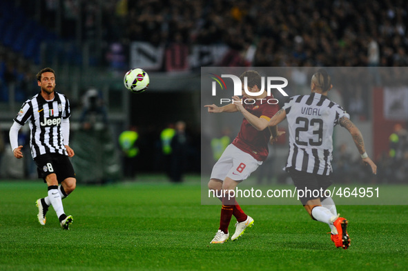 Vidal e Ljajic during the Serie A match between AS Roma and Juventus FC at Olympic Stadium, Italy on March 02, 2015. 