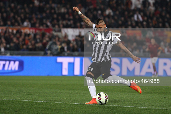 Juventus midfielder Arturo Vidal (23) shoots for goal during the Serie A football match n.25 ROMA - JUVENTUS on 02/03/15 at the Stadio Olimp...