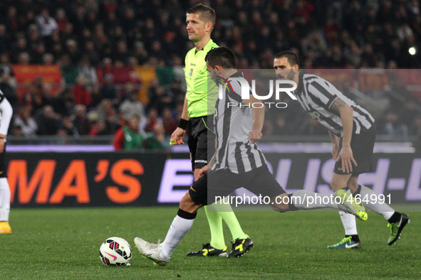 Juventus forward Carlos Tevez (10) scores his goal during the Serie A football match n.25 ROMA - JUVENTUS on 02/03/15 at the Stadio Olimpico...