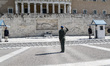 Evzones, presidential guard outside the Parliament at the grave monument of the unknown so...