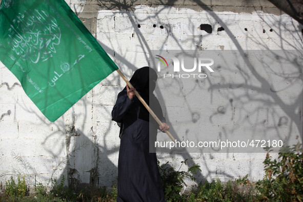 Palestinian Hamas supporters  during a march on the occasion of International Women's Day in Gaza City at the In front of the UN office, in...