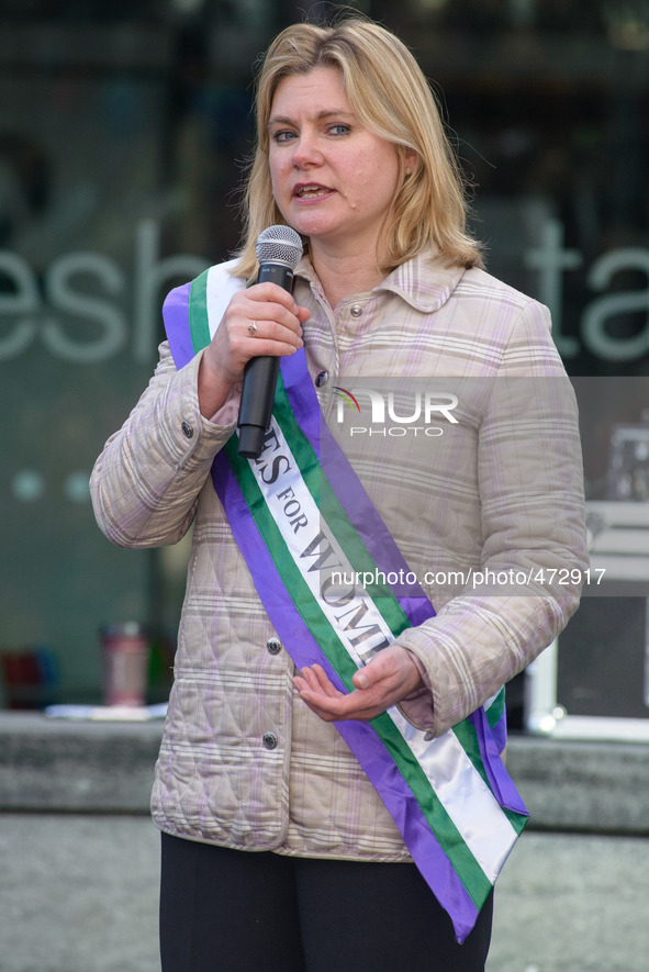 Justine Greening  supports International Womens Day on 08/03/2015 at The Scoop, London. Leading feminists join 21st century Suffragettes led...