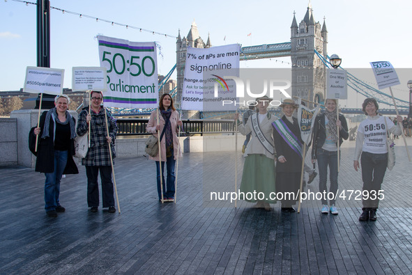 International Womens Day on 08/03/2015 at The Scoop, London. Leading feminists join 21st century Suffragettes led by two generations of Pank...