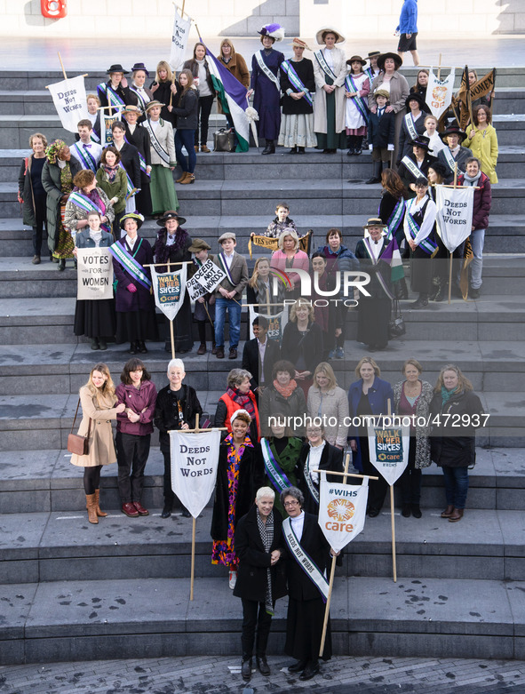 International Womens Day on 08/03/2015 at The Scoop, London. Leading feminists and 21st century Suffragettes with two generations of Pankhur...