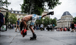 People are seen walking through the streets near Rebuplique square of Paris, France on Aug...