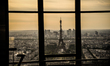 View of the Eiffel Tower from the top of  Montparnasse Tower on sunset in Paris France on...