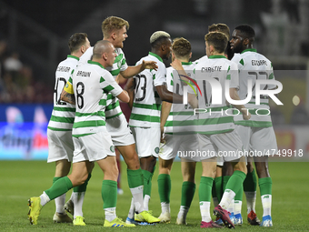 James Forrest and Boli Bolingoli, Kristoff Ajer and Lewis Morgan of Celtic FC celebrate during the game  during the UEFA Champions League 20... by Alex Nicodim/NurPhoto