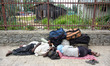 Non-Local laborers sleep on the roads as they wait for the vehicles to leave the Kashmir v...