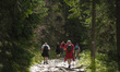 Tourists walk on a rocky trail direction Kasprowy Wierch.Thanks to the sunny weather at t...