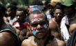 Dozens of Papuan students held a demonstration in Jakarta on Thursday, August 22, 2019. Th...