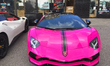 Bright pink Lamborghini is seen on 23 August 2019 in Toronto, Canada. 