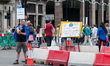 Demonstrator stands near a road block in parliament Square on 31 August, 2019 in London, E...