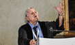 Israeli novelist Abraham B. Yehoshua speaks after receiving the honorary doctorate degree...