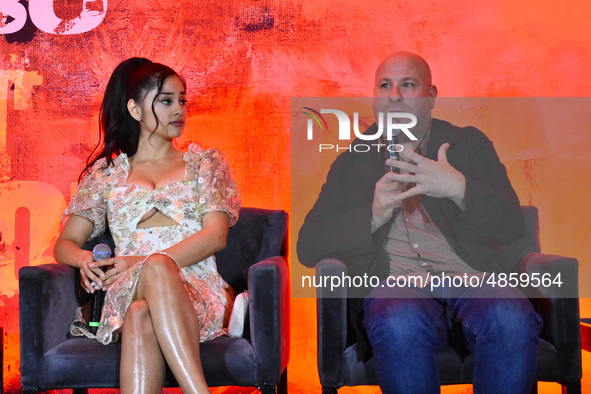 Yvette Monreal and Director Adrian Grunberg talks  during Rambo: Last Blood film press conference at  Four Season Hotel on September 12, 201...