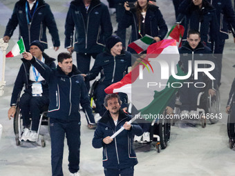 Italian paralympians at the opening ceremony of the 11th Winter Paralympic Games at Fisht Stadium. (
