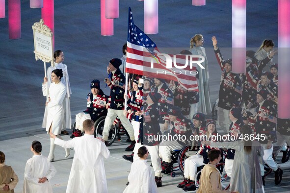 US paralympians at the opening ceremony of the 11th Winter Paralympic Games at Fisht Stadium. 