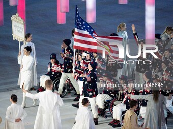 US paralympians at the opening ceremony of the 11th Winter Paralympic Games at Fisht Stadium. (