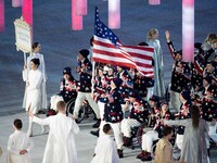 US paralympians at the opening ceremony of the 11th Winter Paralympic Games at Fisht Stadium. (