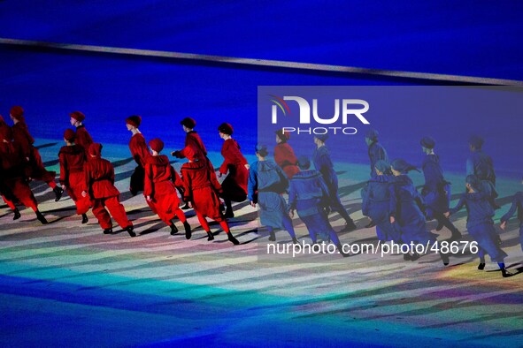 A scene from the opening ceremony of the 11th Winter Paralympic Games in Sochi at Fisht Stadium. 