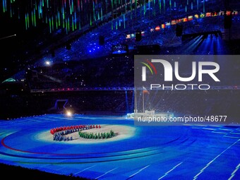 A scene from the opening ceremony of the 11th Winter Paralympic Games in Sochi at Fisht Stadium. (