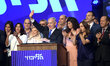 Israeli Prime Minister Benjamin Netanyahu, head of the Likud Party, with his party members...