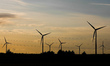 Windmills are seen in Gniezdzewo, Pomeranian Voivodeship, Poland on 12 September 2019 .  