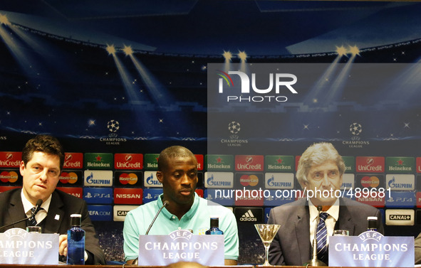 17 March- BARCELONA SPAIN: Manuel Luis Pellegrini and Yaya Toure in the press conferente before the match of the Champions League against FC...