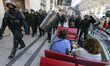 French policemen survey the « Gare Saint-Lazare » rallway station to dislodge demonstrator...