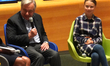 UN Secretary-General Antonio Guterres (L) and youth climate activist Greta Thunberg (R)  a...