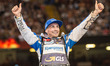 Leon Madsen celebrates his win during the ADRIAN FLUX BRITISH FIM SPEEDWAY GRAND PRIX at t...