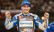Leon Madsen celebrates his win during the ADRIAN FLUX BRITISH FIM SPEEDWAY GRAND PRIX at t...