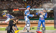  Champagne capers on the rostrum during the ADRIAN FLUX BRITISH FIM SPEEDWAY GRAND PRIX at...