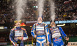  Champagne capers on the rostrum during the ADRIAN FLUX BRITISH FIM SPEEDWAY GRAND PRIX at...