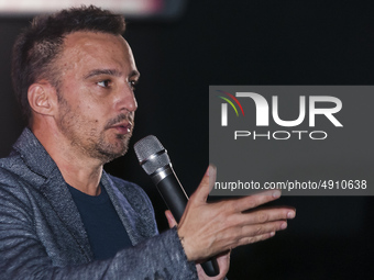 Director Alejandro Amenabar attends a meeting with TAI university students at Ideal cinema on September 23, 2019 in Madrid, Spain.  (