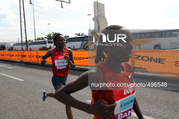 The Kenyan Rose Chelimo (R ) and Prisca Jeptoo during the Female Lisbon Half-Marathon 2015 on the 22th of March, 2015, ( Photo by Pedro Fiúz...