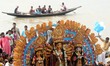 Hindu goddess Durga(Sovabazar Rajbari Durga Idol) into the Ganges river   during the immer...