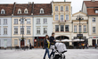 A family is seen walking with a buggy in the Old Town in Bydgoszcz, Poland on October 9, 2...