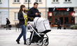 A family is seen walking with a buggy in the Old Town in Bydgoszcz, Poland on October 9, 2...