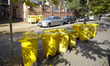 Waste bins are seen arranged for collection in Bydgoszcz, Poland on October 9, 2019. 