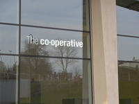 Light coming from a sign in the Manchester headquarters of the Co-Operative on Sunday 22nd March 2015. (
