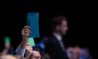 Members voting at the party congress of the Christian Social Union on 19. October 2019 in...