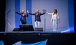 Argentinian President Mauricio Macri gestures next to his running mate Miguel Angel Pichet...